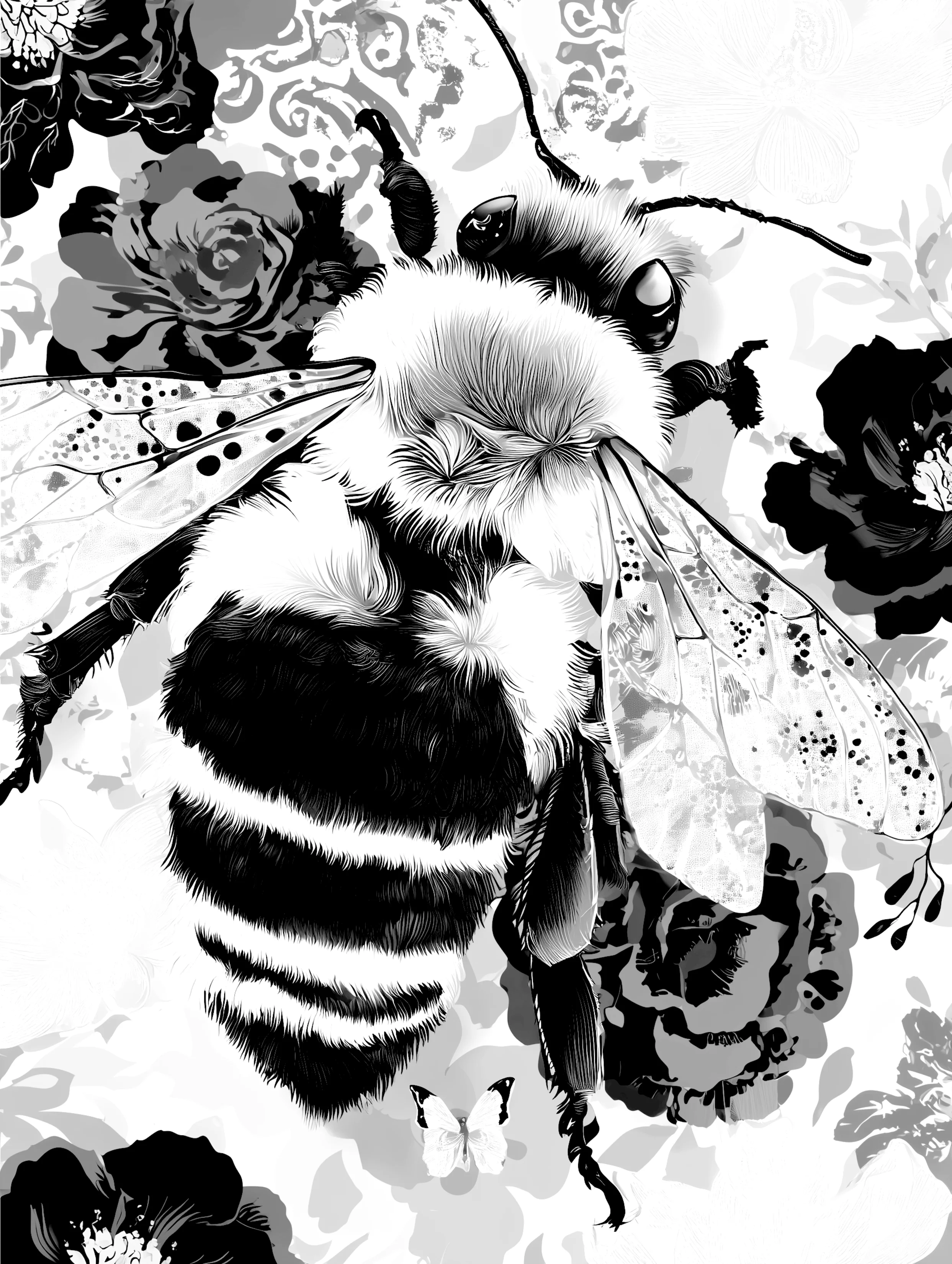 Free printable bee coloring page for adults featuring closer bee